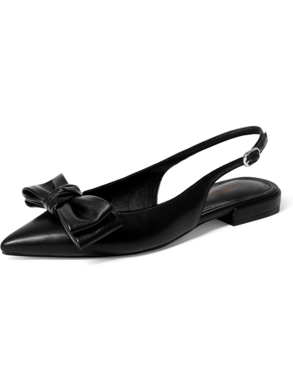 Women's Black Slingback Pointed Toe Ballet Flats Bow & Buckle Causal Party Shoes